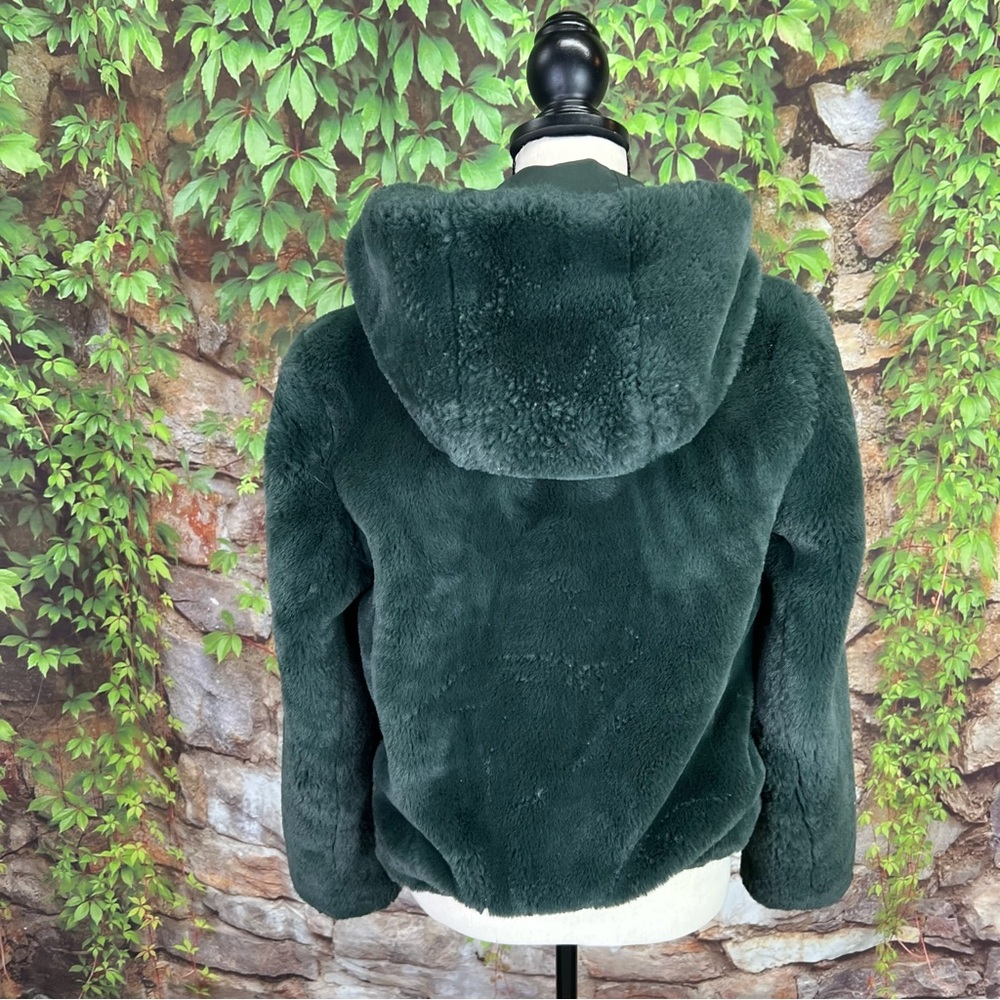 RACHEL ZOE Plush Cozy Green Patterned Teddy Fur Faux Fur Hooded Jacket, XS - Picture 6 of 12